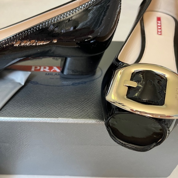 Prada Black Patent Open Toe Pump - Picture 2 of 7